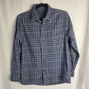 Eddie Bauer Mens Small Blue Plaid Flannel Shirt Cotton Preppy Grunge Gorpcore